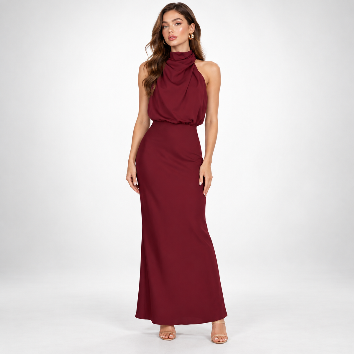 Milena | Elegancka satynowa sukienka midi z marszczeniem w talii