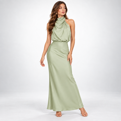 Milena | Elegancka satynowa sukienka midi z marszczeniem w talii