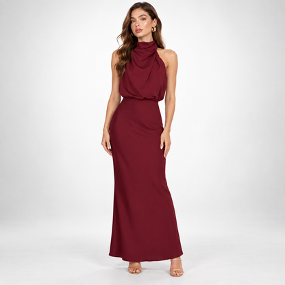Milena | Elegancka satynowa sukienka midi z marszczeniem w talii