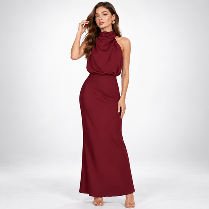 Milena | Elegancka satynowa sukienka midi z marszczeniem w talii