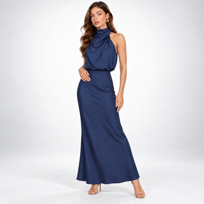Milena | Elegancka satynowa sukienka midi z marszczeniem w talii