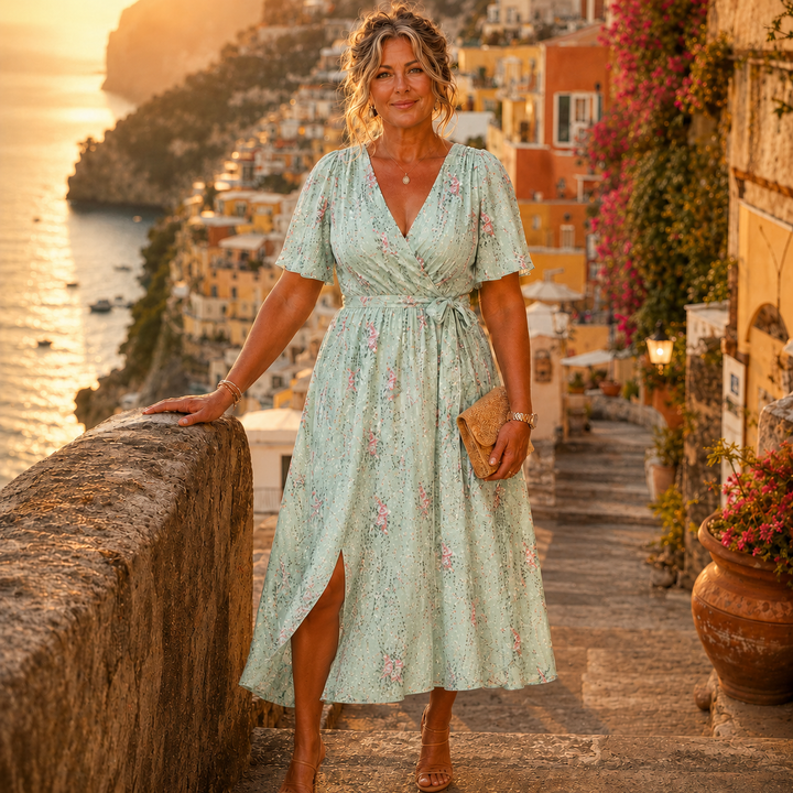 Lila | Floral Chiffon Wrap Midi Dress