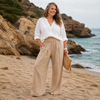 Arielle | Elastic Waist Wide-Leg Cotton Blend Pants