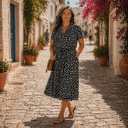 Solara | Rust Printed Floral Midi Shirt Dress