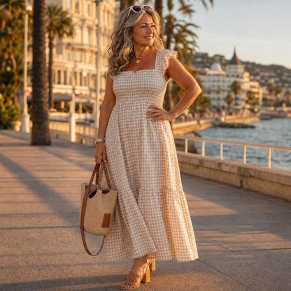 Elara | Gingham Plaid Maxi Dress
