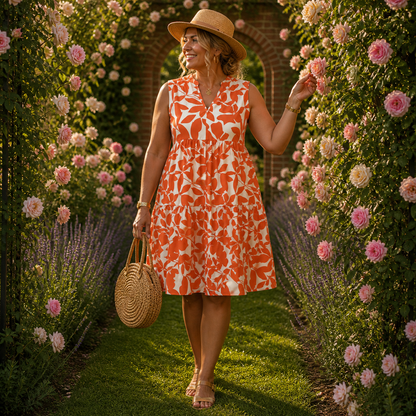 Liora | Sleeveless Flower Print Midi Dress