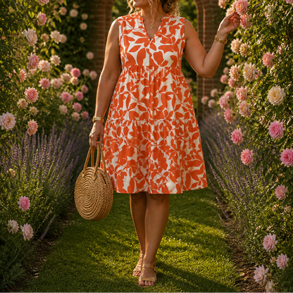 Liora | Sleeveless Flower Print Midi Dress