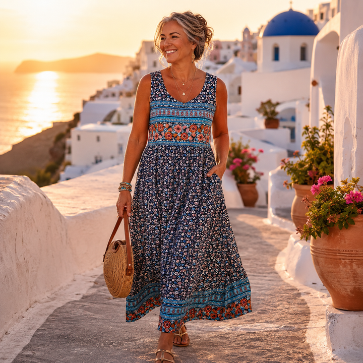 Madeline | Boho Floral Sleeveless Midi Dress