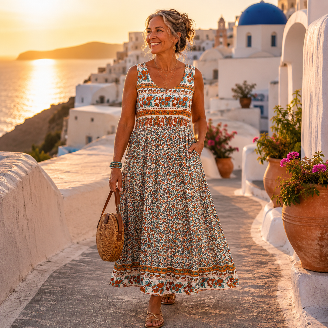 Madeline | Boho Floral Sleeveless Midi Dress