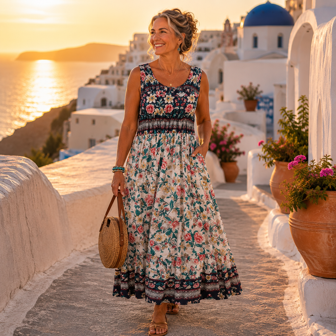 Madeline | Boho Floral Sleeveless Midi Dress