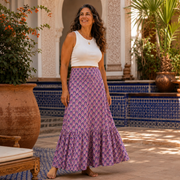 Amara | Boho Tiered Maxi Skirt in Ornamental Print