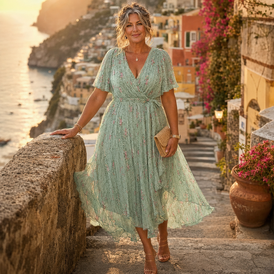 Lila | Floral Chiffon Wrap Midi Dress