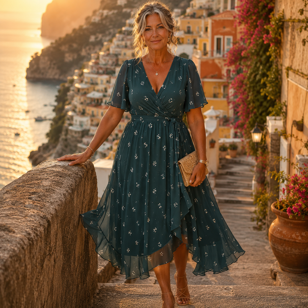 Lila | Floral Chiffon Wrap Midi Dress