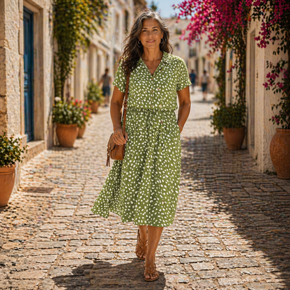 Solara | Rust Printed Floral Midi Shirt Dress