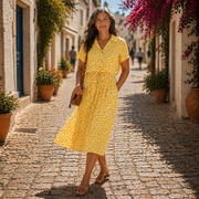 Solara | Rust Printed Floral Midi Shirt Dress
