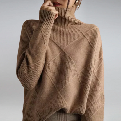 Magda | Damski Sweter z Dzianiny w Rombowy Wzór