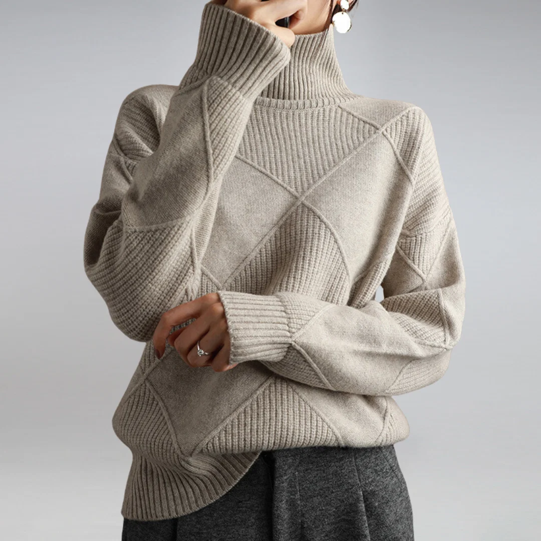 Magda | Damski Sweter z Dzianiny w Rombowy Wzór