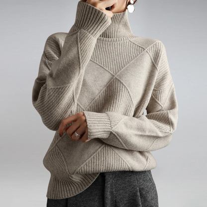 Magda | Damski Sweter z Dzianiny w Rombowy Wzór