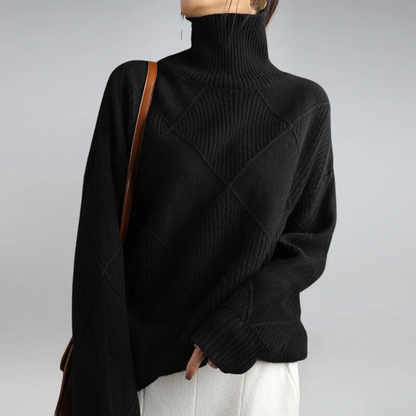 Magda | Damski Sweter z Dzianiny w Rombowy Wzór