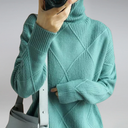 Magda | Damski Sweter z Dzianiny w Rombowy Wzór