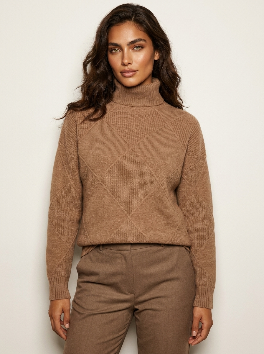 Magda | Damski Sweter z Dzianiny w Rombowy Wzór
