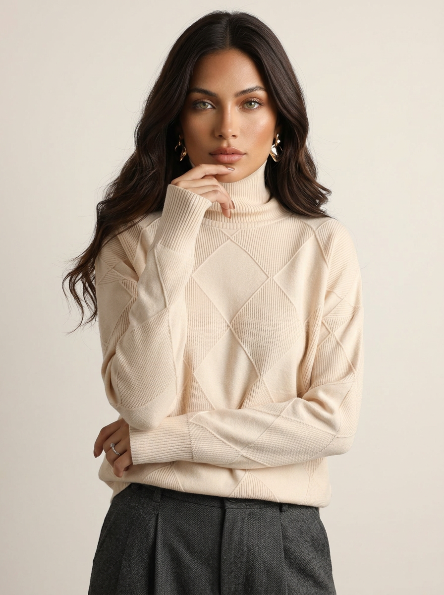 Magda | Damski Sweter z Dzianiny w Rombowy Wzór