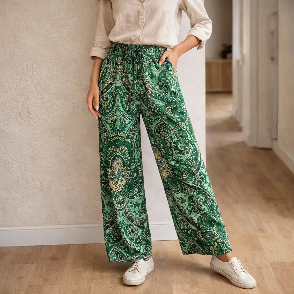 Aleksandra | Damskie Spodnie Palazzo z Szerokimi Nogawkami i Wzorem Paisley
