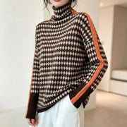 Barbara | Damski Sweter w Paski z Wysokim Kołnierzem