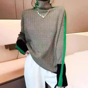 Barbara | Damski Sweter w Paski z Wysokim Kołnierzem