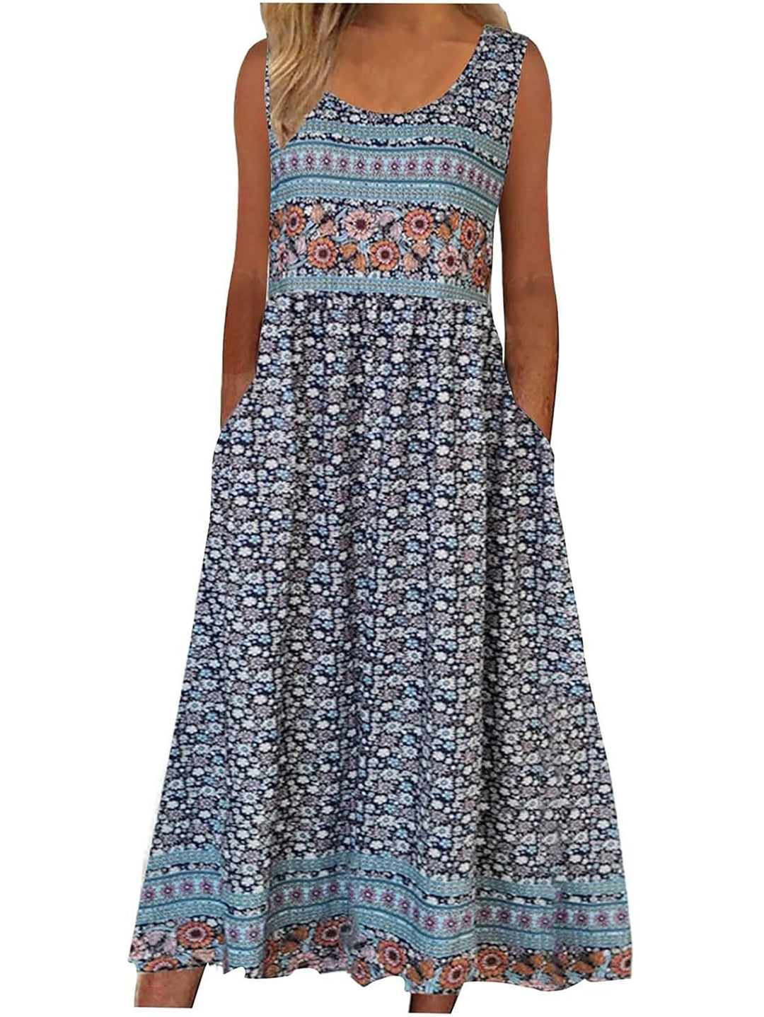 Madeline | Boho Floral Sleeveless Midi Dress