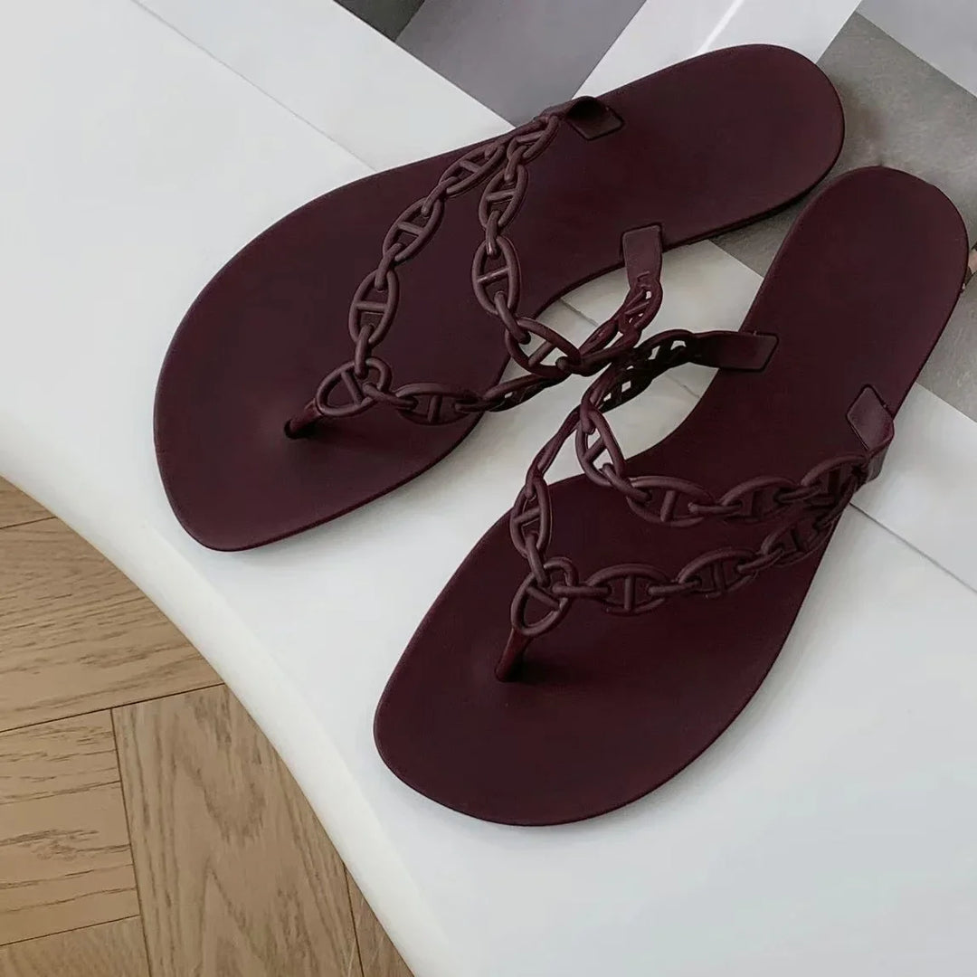 Darlene | Minimal Chain Thong Flat Sandals