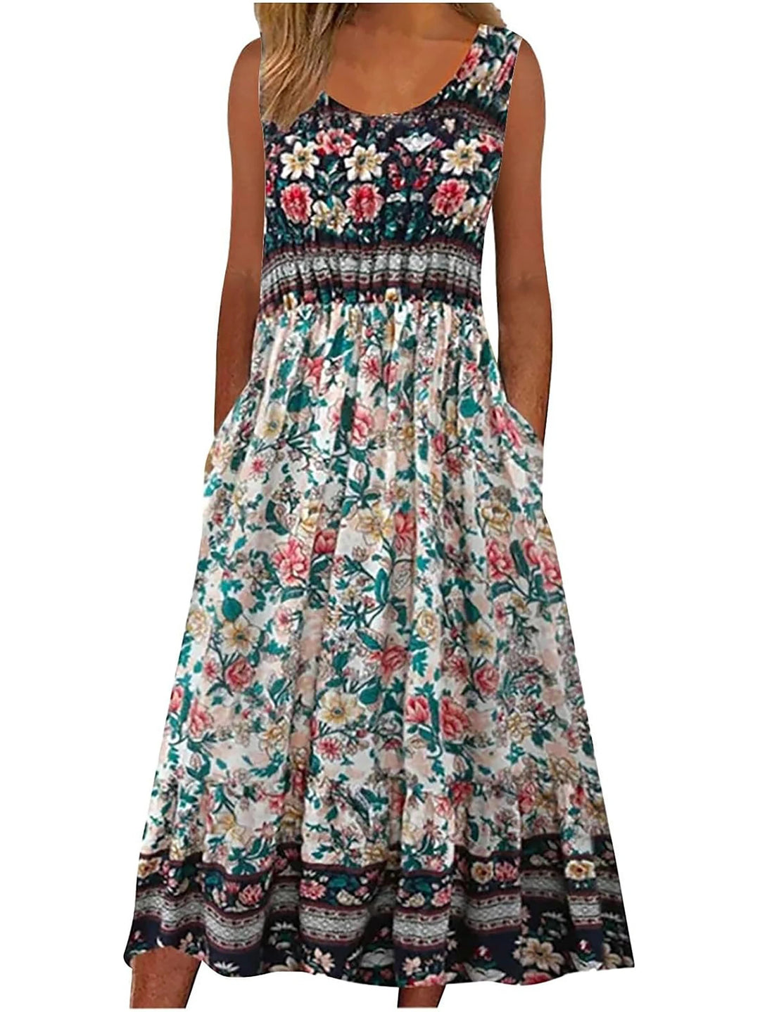 Madeline | Boho Floral Sleeveless Midi Dress