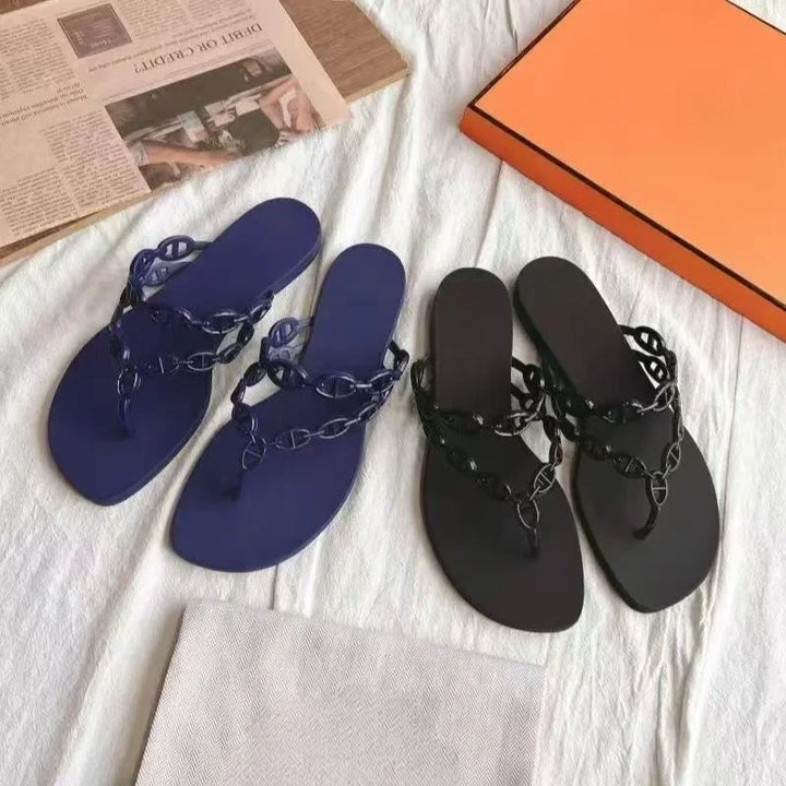 Darlene | Minimal Chain Thong Flat Sandals