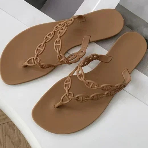 Darlene | Minimal Chain Thong Flat Sandals