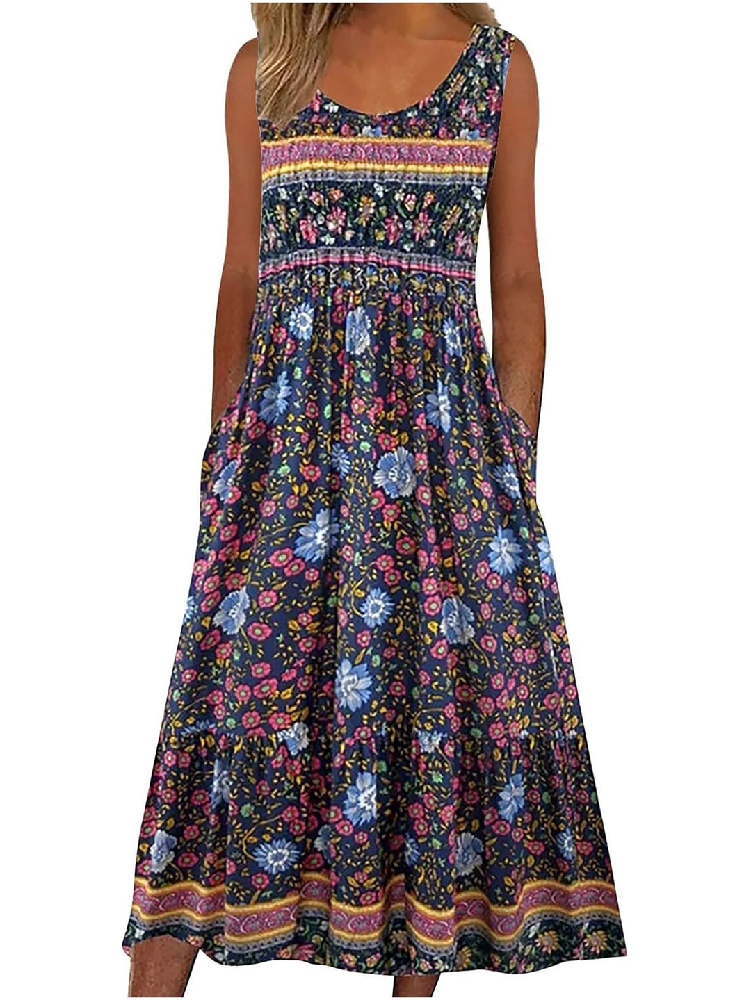 Madeline | Boho Floral Sleeveless Midi Dress
