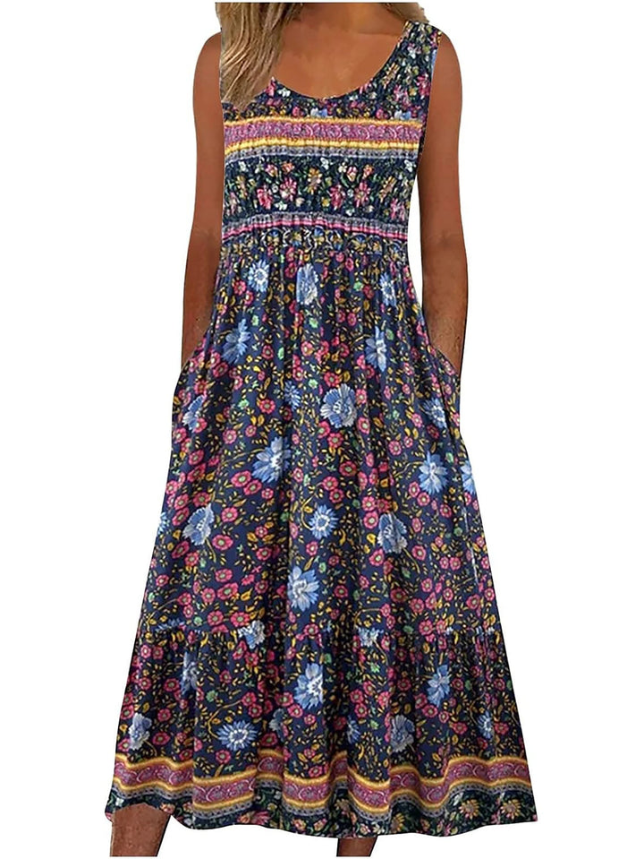 Madeline | Boho Floral Sleeveless Midi Dress