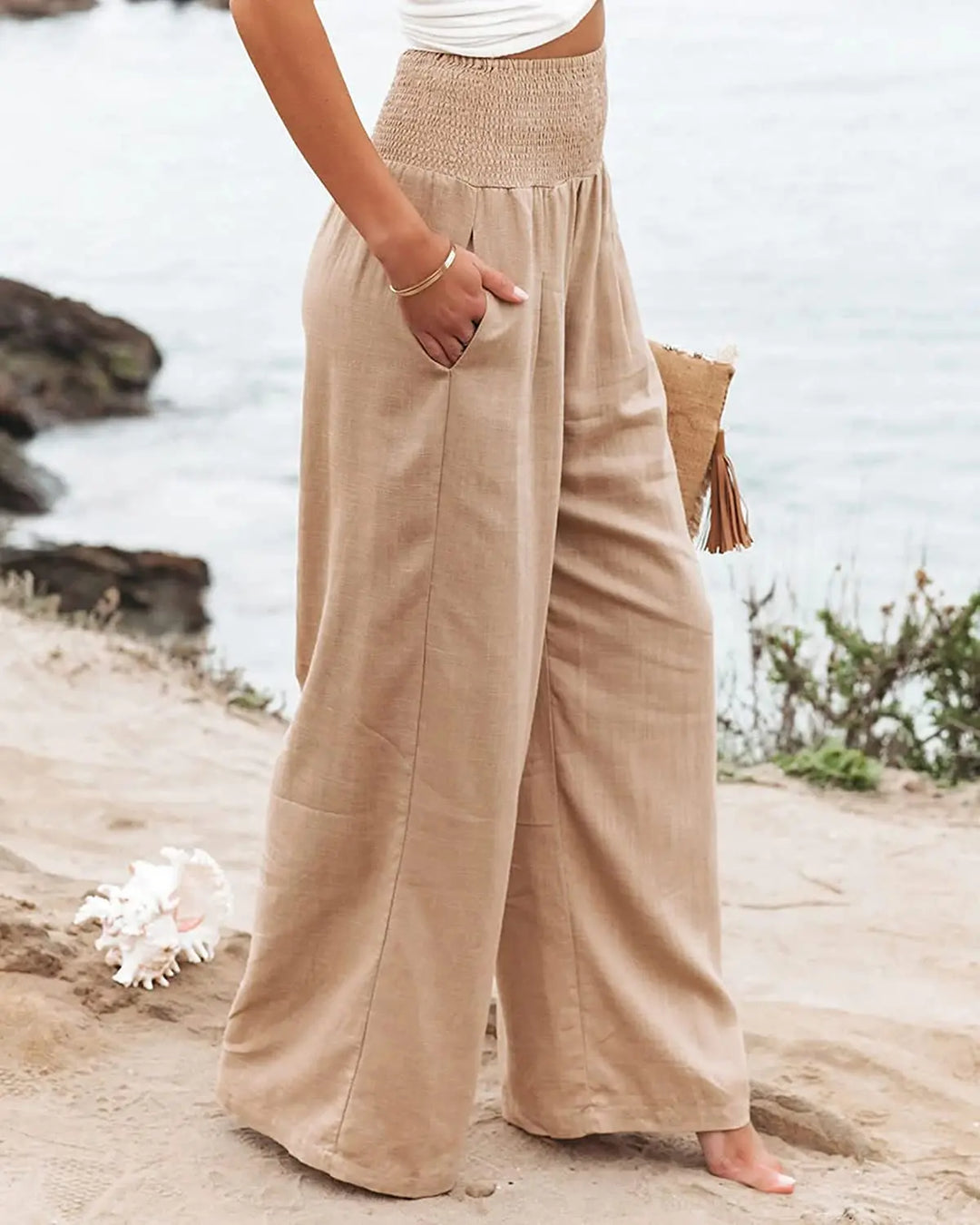 Arielle | Elastic Waist Wide-Leg Cotton Blend Pants