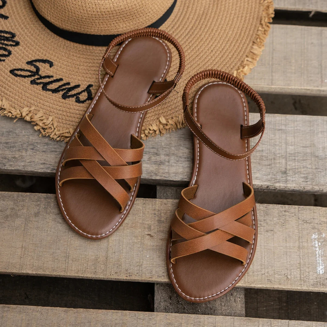 Kate | Cross Strap Flat Summer Sandals