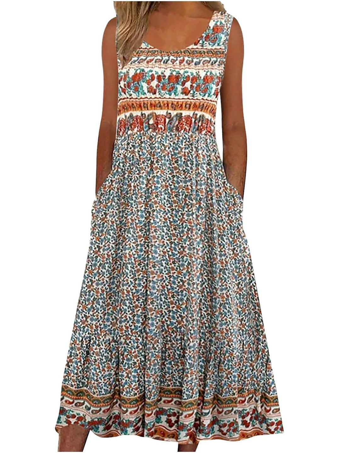 Madeline | Boho Floral Sleeveless Midi Dress