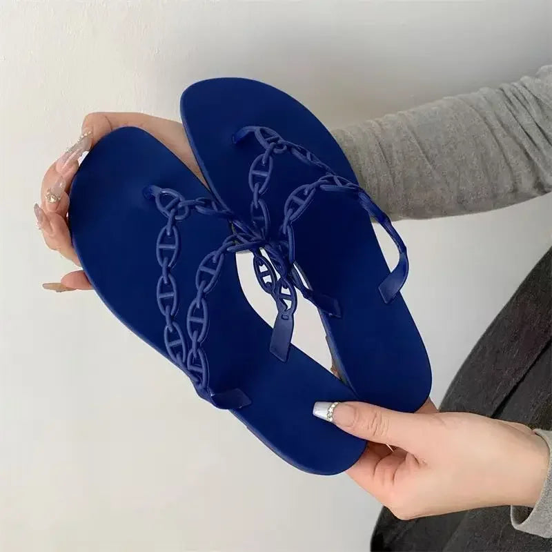 Darlene | Minimal Chain Thong Flat Sandals