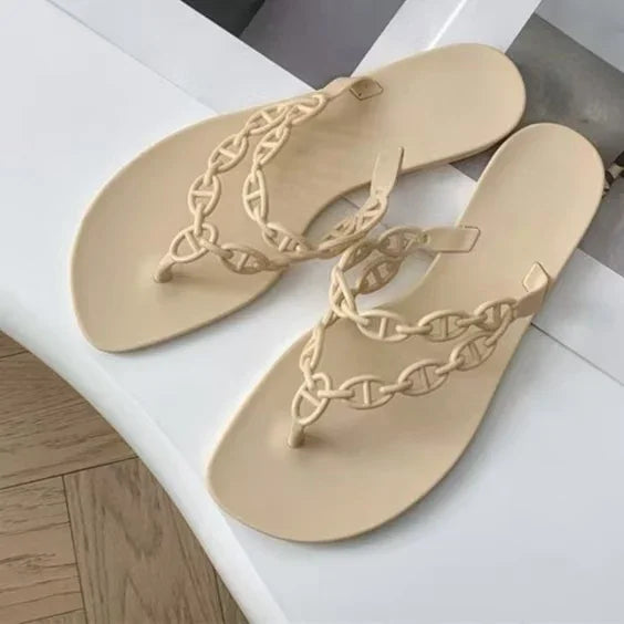 Darlene | Minimal Chain Thong Flat Sandals