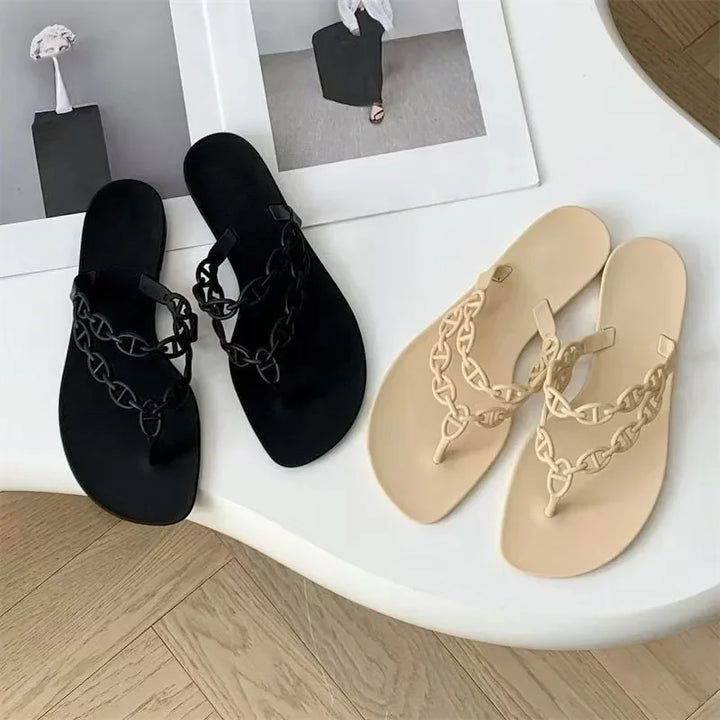 Darlene | Minimal Chain Thong Flat Sandals