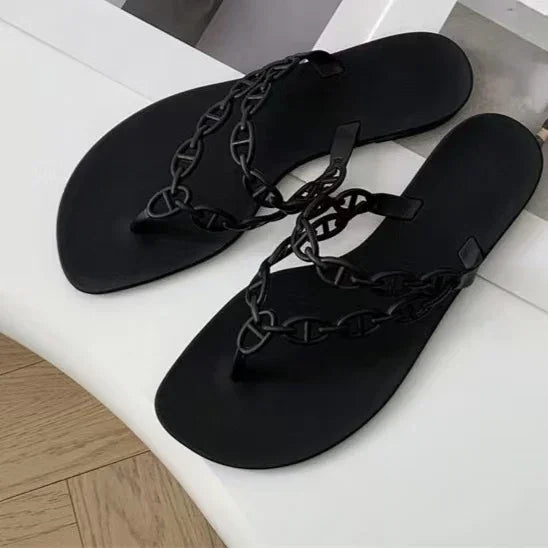 Darlene | Minimal Chain Thong Flat Sandals