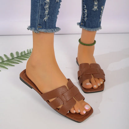 Josie | Woven Strap Flat Summer Sandals Slides