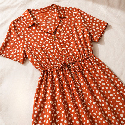 Solara | Rust Printed Floral Midi Shirt Dress