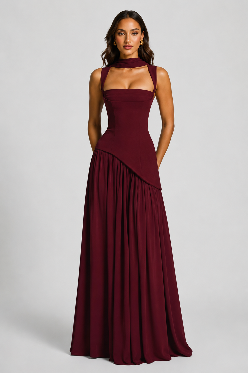 Marlena | Elegancka Damska Sukienka Maxi z Satynowym Wykończeniem