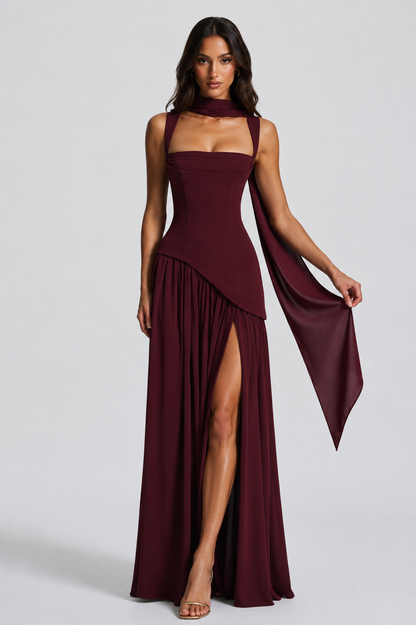 Marlena | Elegancka Damska Sukienka Maxi z Satynowym Wykończeniem
