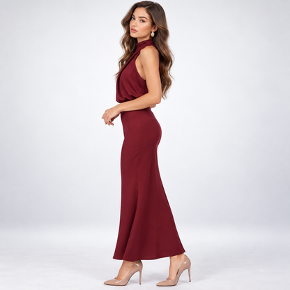 Milena | Elegancka satynowa sukienka midi z marszczeniem w talii