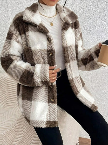 Milena | Damska Kurtka Teddy w Kratę na Chłodniejsze Dni
