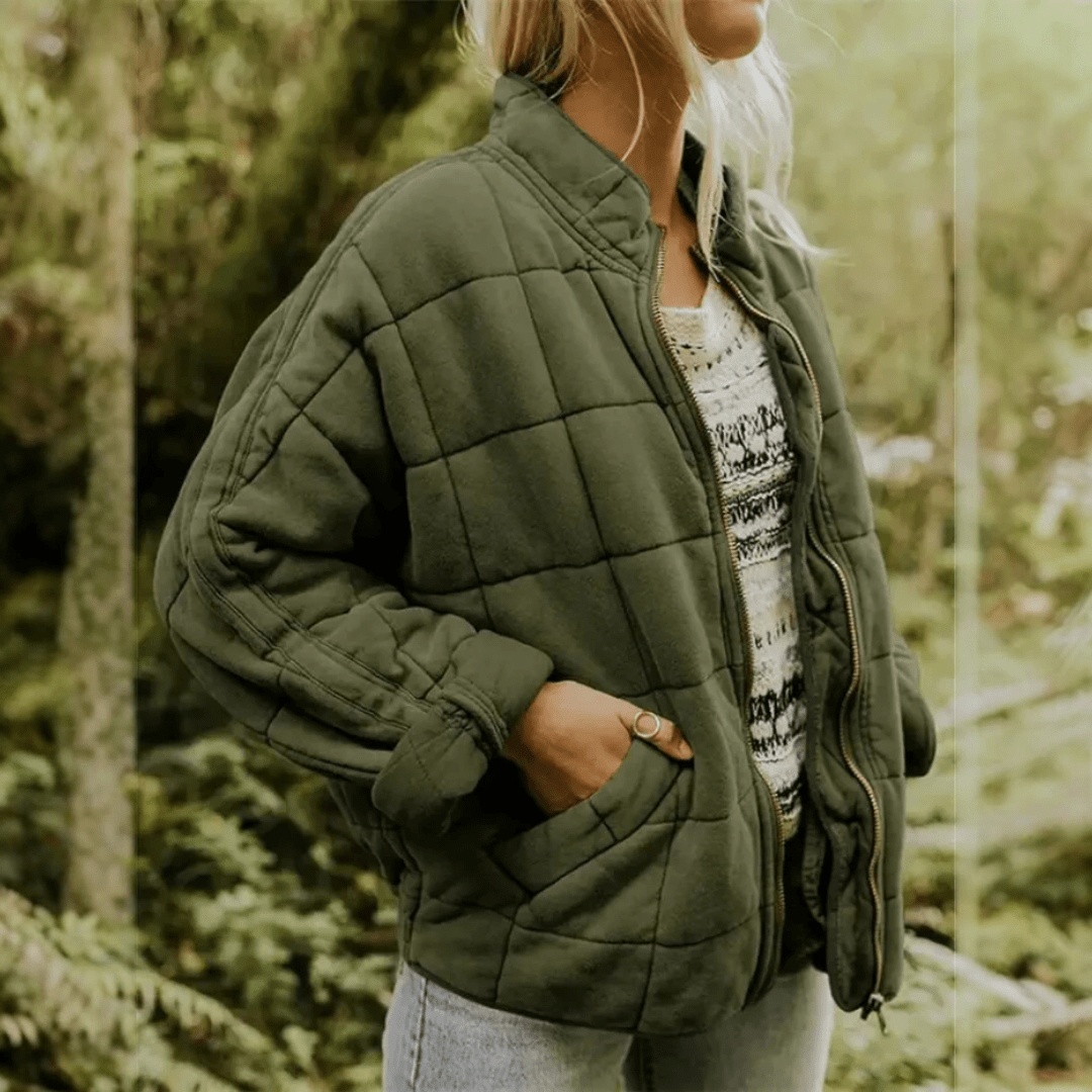 Joanna | Damska Pikowana Kurtka Przejściowa Oversize na Zamek